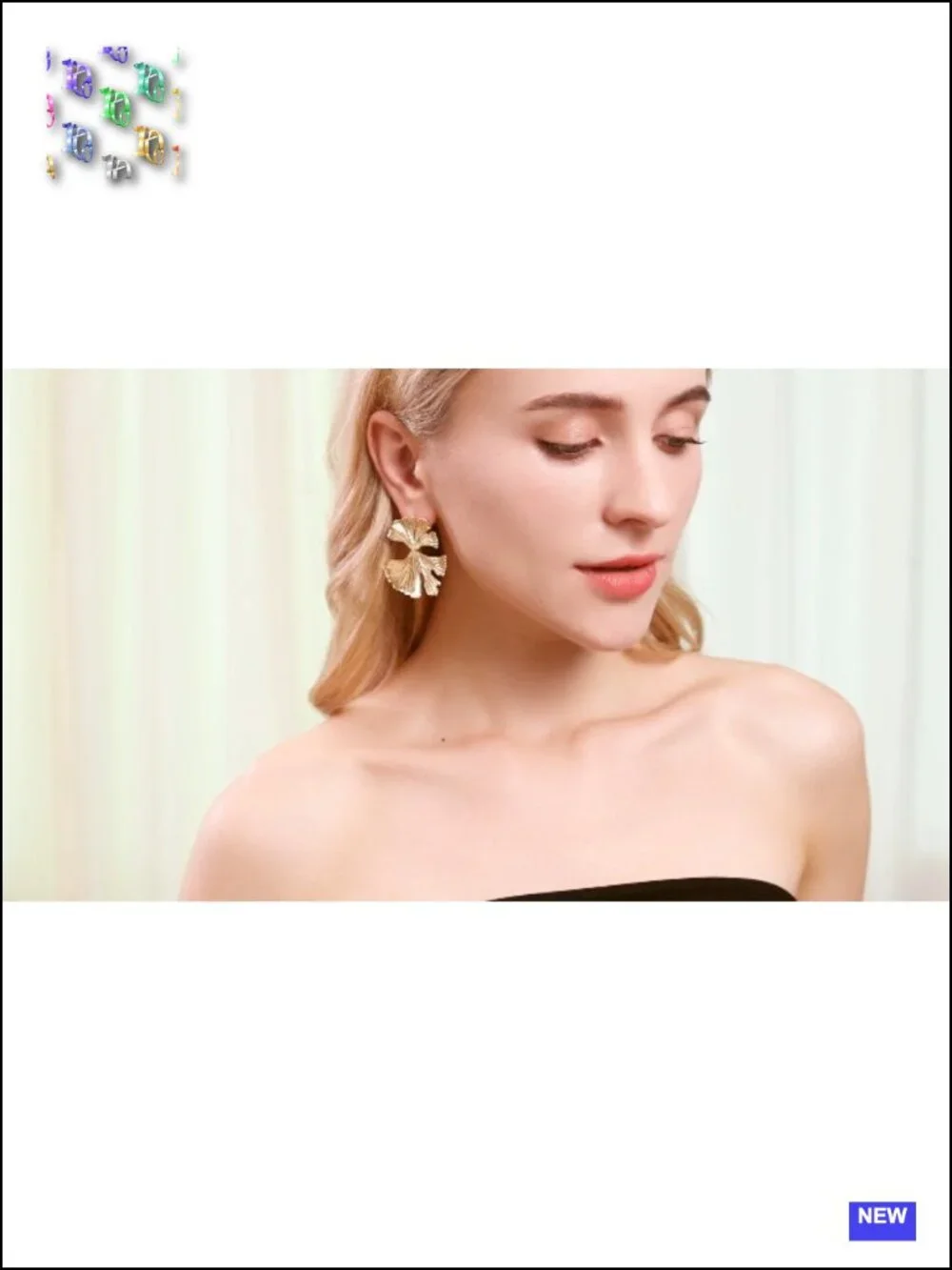 Ginkgo Leaf Drop Dangle Earrings Geometric Statement Gold Tone